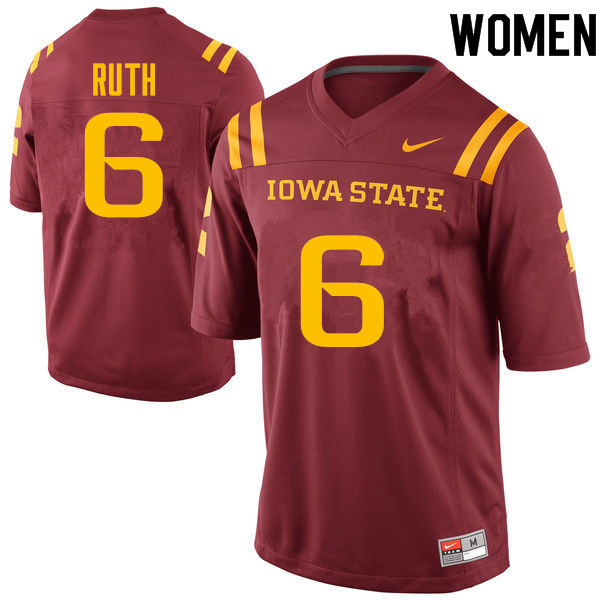 Iowa State Cyclones Women's #6 De'Monte Ruth Nike NCAA Authentic Cardinal College Stitched Football Jersey IZ42F24VA